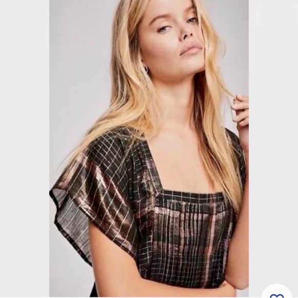 Free People Black and Metallic Bronze Plaid Mini Dress - Picture 4 of 8